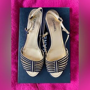 CHANEL Black Suede Sandals Iconic Classic GOLD CC